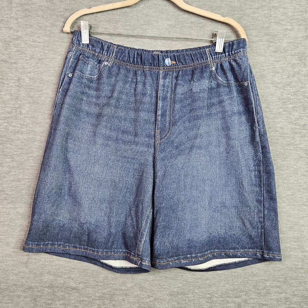 Ecru Women Denim Printed French Terry Blue Pull On Elastic Short Sz L